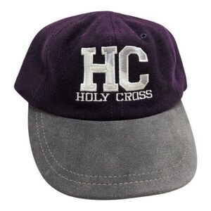 Vintage Holy Cross University Square‎ Leather Strapback Wool Hat Cap Dad